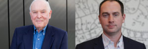 Side-by-side headshots of Robert Hogan, PhD, and Ryne Sherman, PhD, who are experts in personality psychology and the authors of this blog about personality theory. Hogan is a white man with gray hair wearing a navy blue suit jacket over a blue shirt. Sherman is a white man with brown hair wearing a black suit jacket over a white shirt.