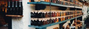 Shelf of prepped jars full of food.