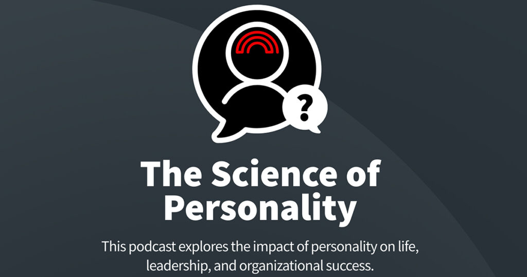 The logo for The Science of Personality podcast, which covers attachment styles in the workplace in episode 54.