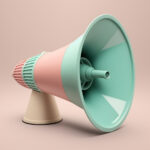 A retro pastel pink and mint green megaphone on a neutral background illustrates how workplace gossip amplifies informal information sharing.